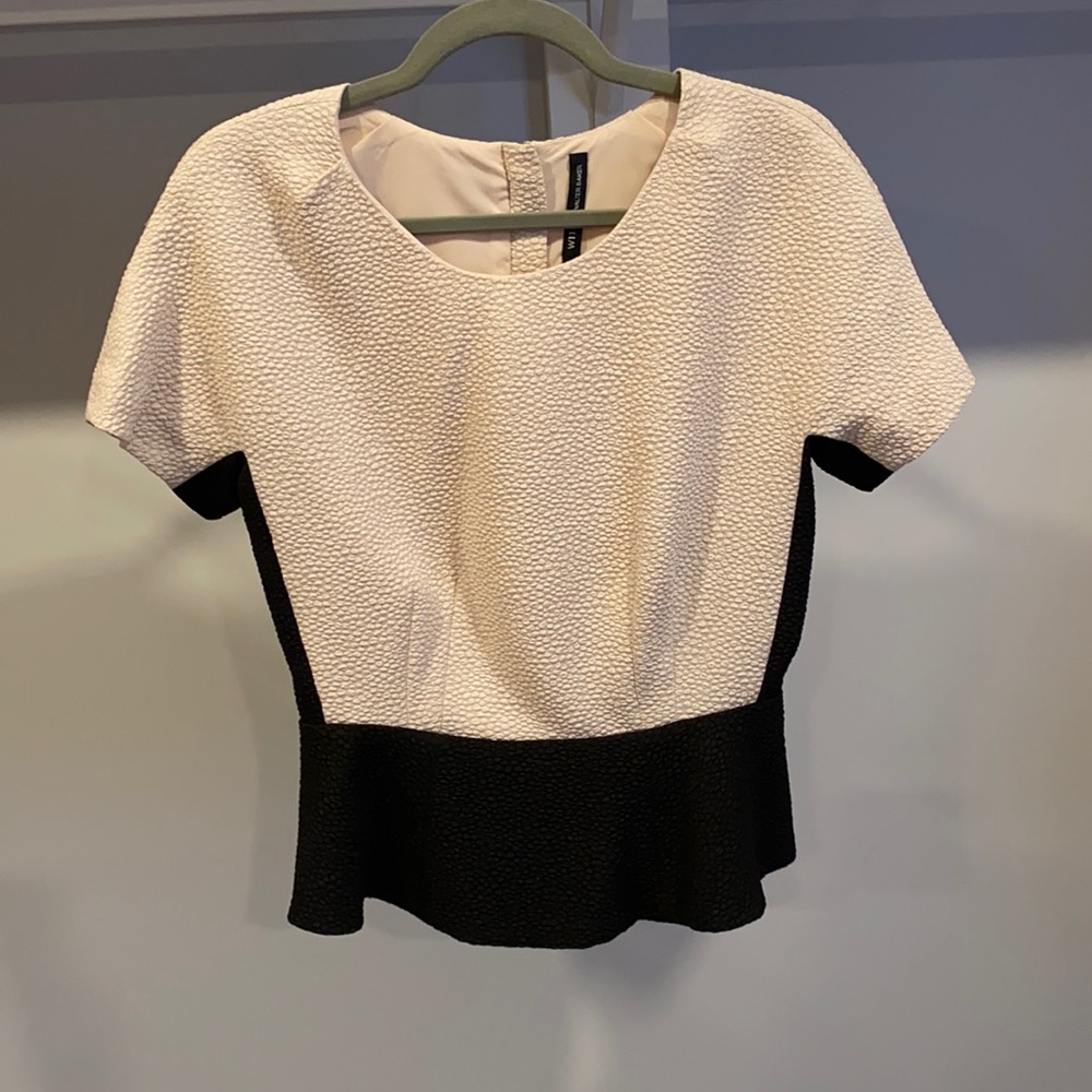 Blush and black peplum blouse, size small